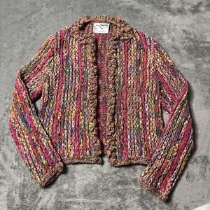 Augustina Wearable Art‎ Crochet Fringe Jacket Small Vintage 90s Multicolor